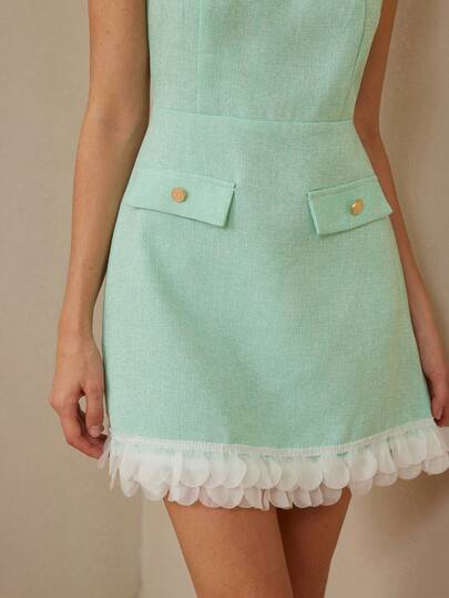 Aveloria Rosie 法式复古优雅修身高贵气质大方领腰部装饰精致面料女士无袖短款迷你连衣裙