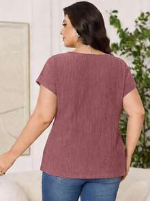 Reflora 大码休闲纯色高腰衬衫 - 中紫紅色 - 查看 2