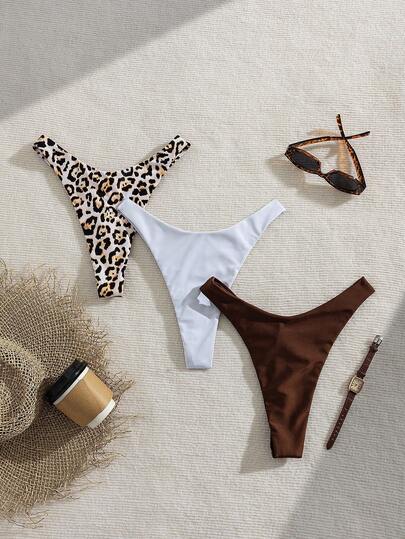 Swim Vcay Bộ bikini 3 món phong cách retro gợi cảm với họa tiết da báo và màu trơn, kiểu quần lọt khe, thiết kế cạp thấp xếp ly tạo vẻ ngoài nhiều lớp, đa năng cho bãi biển, hồ bơi, kỳ nghỉ, sàn diễn thời trang.