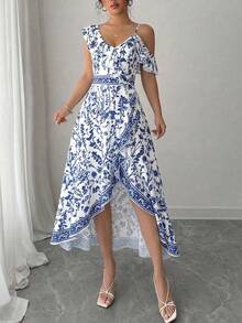 Selianne Women's Asymmetric Ruffle Hem Floral Print Vacation Dress - Multicolor - View 3