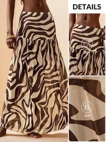Zivah Falda pareo asimétrica con estampado de rayas para playa y vacaciones casual 2026 - Óxido marrón - Ver 6