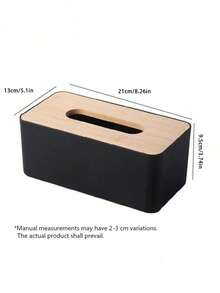 Modern Rectangular Plastic Tissue Box With Natural Wood Lid, Creative Storage Box For Home And Office - Multicolor - View 7