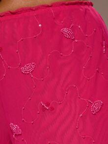 MUSERA Bộ đồ gồm áo lưới hai dây xếp ly đính sequin và quần ống rộng cạp thấp, thích hợp cho mùa xuân hè, đi nghỉ mát, đi chơi tối, dự tiệc, phong cách Golden Sands. - Màu Hồng Tươi - Xem 6