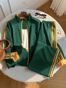 Comfortcana 2pcs Plus Size Women Casual Sports Style Drawstring Sweatshirt And Pants Set - Multicolor - View 5