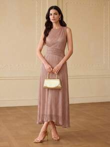 ZEYLAH 飘逸纹理无袖连衣裙 - 藕粉色 - 查看 6