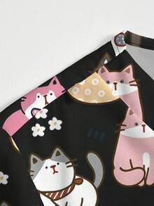 PopScrub Setelan Seragam Perawat Wanita Lengan Pendek Leher V dengan Saku dan Celana Belahan Bawah, Motif Kartun Kucing Lucu, Musim Semi/Panas - MultiWarna - View 4