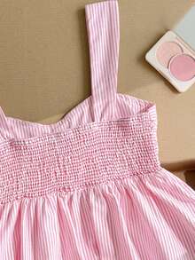 SHEIN Teen Girl Striped Front Tie Thick Strap Camisole - Pink - View 4