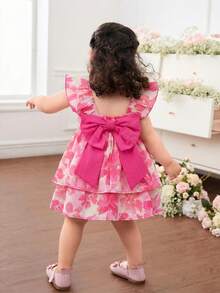 SHEIN Đầm rộng rãi, họa tiết hoa dễ thương cho bé gái, có bèo nhún ở gấu. - Nhiều màu - Xem 6