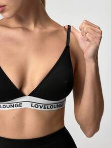 Loungeista Sujetador deportivo Bralette con panel de cinta de letras - Negro - Ver 6