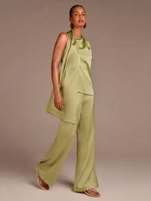 COSMINA Women's Elegant Sleeveless Tie Neck Loose 2 Pieces Set, Versatile For Commute, Vacation, Bohemian Style Dating, Spring/Summer - Multicolor - View 5