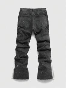 ROMWE MEN Street Life Herrjeans med fickor och strassutsmyckning, casual stil - Svart - Visa 2