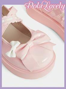 Dola Lovely Giày nữ đế xuồng màu hồng kiểu Mary Jane, phong cách Lolita, phong cách Goth, phong cách Y2K. - Nơ bướm màu hồng - Xem 5