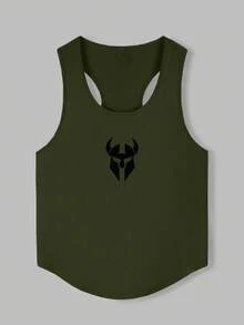 GymBeat Camiseta de tirantes de hombre con estampado muscular de moda - Verde militar - Ver 3