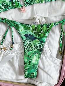 Swim Mod 女士随机印花露背金属饰品比基尼套装，春夏款 - 彩色 - 查看 6