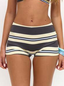MUSERA Stripe Print Micro Mini Shorts Cute Festival Spring Summer Vacation Holiday Classy Elegant Night Out Date Night - Multicolor - View 1