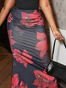 Chea Andrea 女士全印花褶皱A字半身裙，休闲度假秋季款 - 黑色 - 查看 6