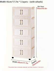1 (45cm/17.7 Inches)-(60cm/23.6 Inches) Wide Folding Storage Cabinet, Clothing Cabinet Storage Box, Household Storage Storage Portable Wardrobe, Double-Door Folding Box, 1-5 Layers Optional, Thickened Double-Door Wheeled Storage Cabinet, Household Installation-Free Storage Rack, Clothes Toy Plastic Folding Storage Cabinet - Milky White - View 7