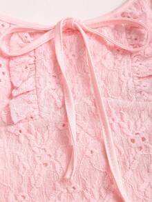 Sweetra Women's Soft Pink Lace Knit Mini Dress,Summer Cottage Core Picnic Sweet Bow Tie Strap Camisole Dress,Fitted A-Line Silhouette For Dates - Pink - View 5