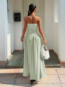 Muchica 女士夏季新款奶油黄纹理针织连衣裙 - 薄荷綠 - 查看 2