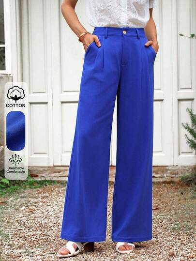 Dayvera Nuevos pantalones casuales rectos y estilizadores de unicolor para mujer