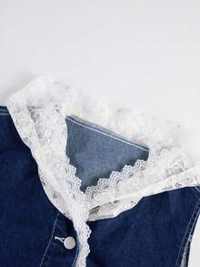 GlowEve Women's Lace Patchwork Hooded Denim Set - Blue - View 7