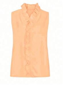 EMERY ROSE Women's Simple Solid Color V-Neck Sleeveless Ruffle Blouse, Summer - Coral Pink - View 3