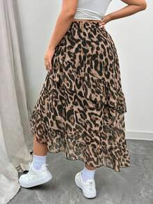 EMERY ROSE Plus Size Leopard Print Ruffle Hem Vacation Skirt - Multicolor - View 2