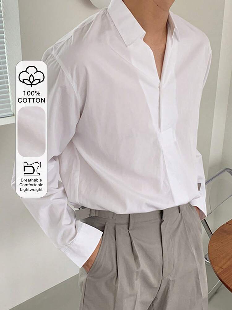 Men's Long Sleeve Shirt With Pleated Collar Design, Spring/Summer