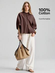 Ontre 2026新款圆领单排扣七分袖修身女式上衣，休闲日常风，收腰修身剪裁，短款设计，夏季穿着，商务休闲皆宜，百搭实用，白色，高品质机场/邮轮度假装扮，适合所有季节，婚礼/假日系列 - 棕色 - 查看 2