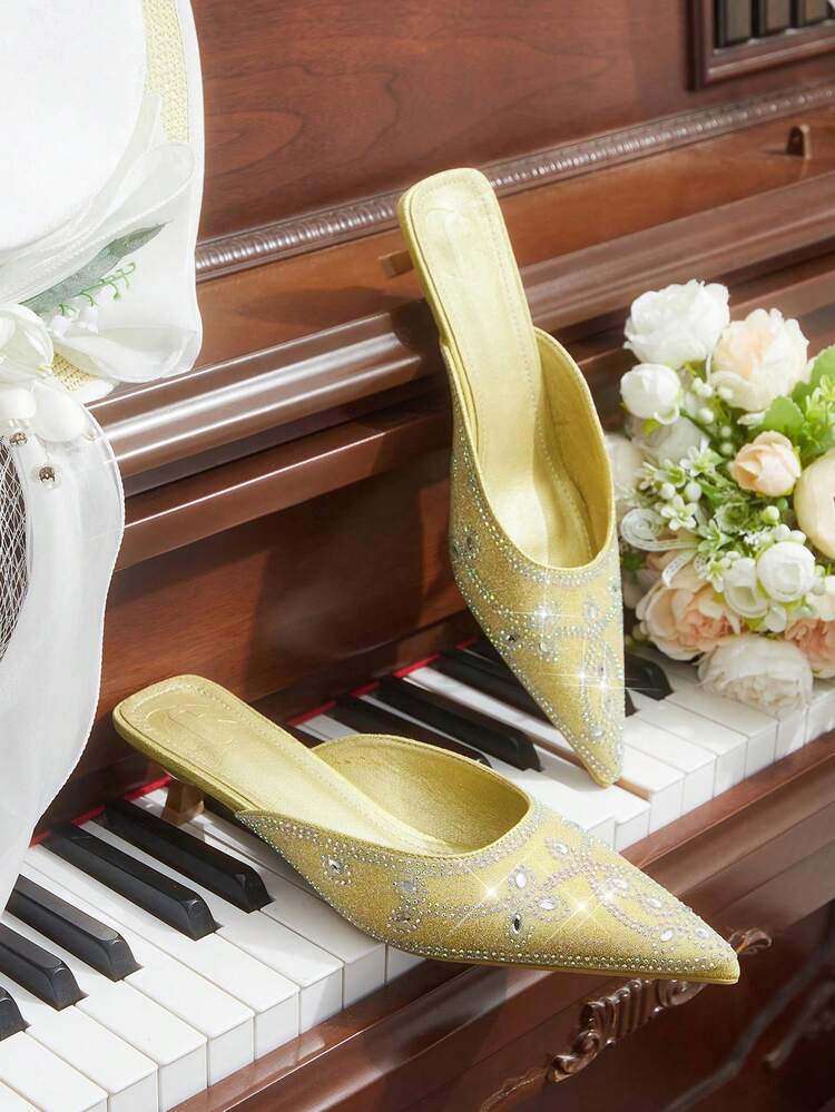 CUCCOO HITCHD Women's Shoes Pointed Flash Diamonds Gold Banquet Elegant Temperament Dating Wear Kitten And High Heel Shoes