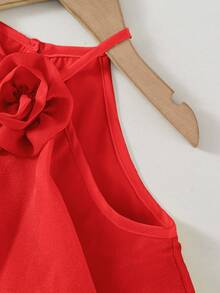 Babygirl Cute & Elegant Ruffle Floral Sleeveless Dress - Red - View 6