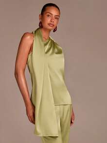 COSMINA Women's Elegant Sleeveless Tie Neck Loose 2 Pieces Set, Versatile For Commute, Vacation, Bohemian Style Dating, Spring/Summer - Multicolor - View 4