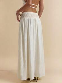 SHEIN BAE Cream-White Crochet Drawstring Waist Loose Casual Skirt, Suitable For Beach, Leisure, Outing, Spring/Summer - Apricot - View 2