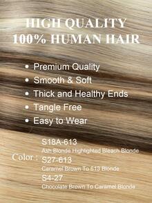 Tóc nối may vào, tóc thật 12-22 inch, màu nâu caramel đến vàng 613, tóc thẳng, 50g, thích hợp cho tiệc tùng, đám cưới và sử dụng hàng ngày. - Nhiều màu - Xem 2