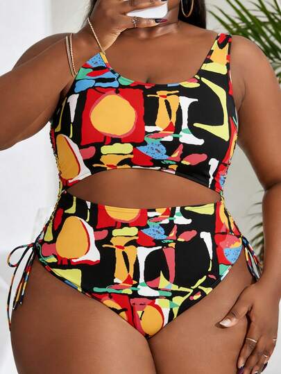 Slaydiva Traje de baño de una pieza con cordón lateral para mujer de talla grande