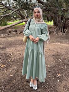 Solavon Women's Solid Color Pleated Casual Party & Travel Mid-Length Dress - Green - View 2