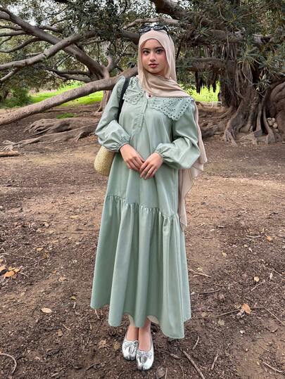 Mulvari 女士纯色褶皱休闲派对旅行中长连衣裙