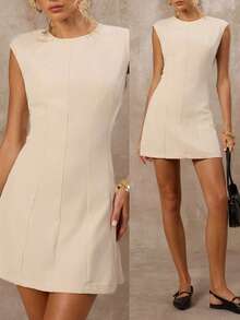 SHEIN Forever 21 Spring&Summer Women Romantic/Prom/Formal/Birthday/90s Clothes/Business Casual Woman/Elegant/Western Wear/Going Out/Fashion/Casual/Y2k Clothes/Club/Office /Cocktail/Vintage/Bodycon/Rave Outfits Festival/Funny/Classy/Old Money/Streetwear/Vacation Outfits/Country Concert Outfit/Work Clothes /Modest/Spring Break/Bachelorette Outfits/Concert/Baddie/Basic/Graduation/A Line/Short/Black Mini Dress Business Women Attire - Apricot - View 1