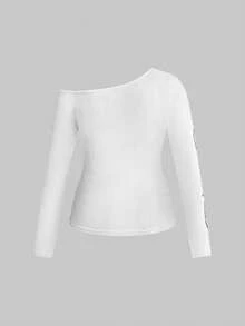 ROMWE Plus Size Women Sheer Shoulder Minimalist Versatile Blouse - White - View 4