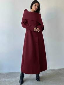 Firerie Áo khoác dài tay dáng chữ A bằng len hai mặt màu nâu, thanh lịch, tinh tế, trang nhã dành cho nữ, thích hợp mặc đi làm hàng ngày, theo xu hướng mới nhất, đa năng, với khăn choàng rộng cổ, khóa cài eo, chất liệu len hai mặt, màu nâu, thích hợp cho mùa thu đông. - Màu Đỏ Sâu - Xem 8