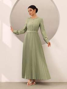 Graceveil Women's Long Elegant Waist Pleated Dress - Green - View 3