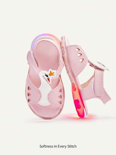 Cozy Pixies A Pair Of Girls' Pink White Swan Hollowed-Out Sandals, Soft-Soled Toddler Shoes For Infants And Toddlers, Baby Sweet Princess Sandals Idyllic Seaside Summer Vacation Cute Fun Versatile