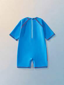 SUPERMAN X SHEIN Maija Kids 男童春夏修身拼接泳装，合作款 - 藍色 - 查看 6