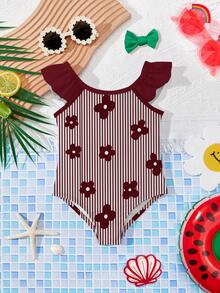 SHEIN Baby Girls' Casual Minimalist Fitted One-Piece Swimsuit, Suitable For Summer - Multicolor - View 2