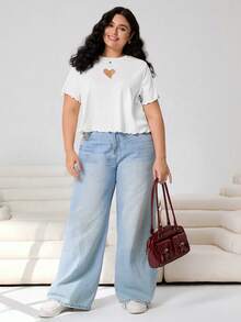 Solflare Plus Heart Cut Out Lettuce Trim Tee - White - View 6