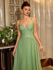 Poshira Women's Strapless Tie Ruched Hem Maxi Formal Dress - Green - View 1