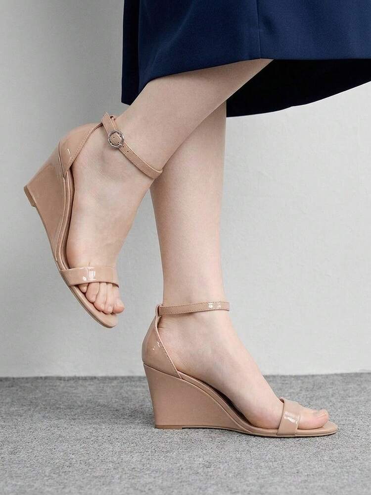 CUCCOO BIZCHIC Women Shoes Round Toe Wedge Heel Apricot One Word With Ankle Strap Women's Fashion Wedge Heel Sandals Stylish Simple Daily Comfort Commuter Women's Sandals Women's Shoes