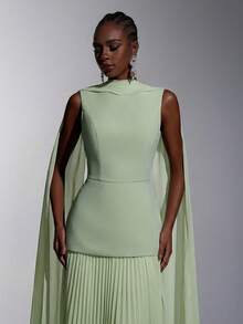 Elitara Váy xếp ly bằng vải chiffon co giãn, thanh lịch, lãng mạn, thời trang, kiểu dáng chữ A cổ thuyền, thích hợp dự tiệc, dự đám cưới, màu mơ, thời trang, đi nghỉ mát, váy phù dâu. - màu xanh lá - Xem 7