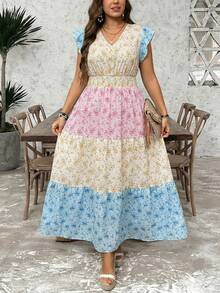 SHEIN LUNE Plus Size Paisley Print Long Vacation Casual Dress Boho Summer Old Money Outfits For Women Spring Break Rave Festival Mothers's Day Church - Multicolor - View 4