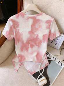 Camiseta de manga corta de cuello redondo a rayas para mujer, versátil y casual para uso diario WERV - Multicolor 9 - Ver 4
